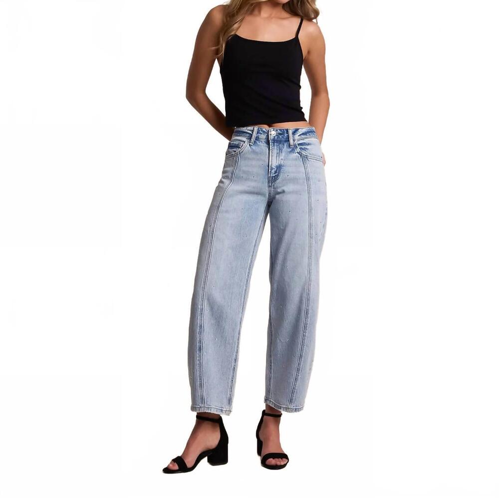 NEW VERVET BY FLYING MONKEY studded sia barrel denim jeans in brilliant